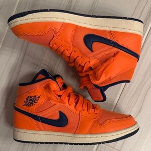 Women’s Jordan 1 Mid, Turf Orange and Blue Void